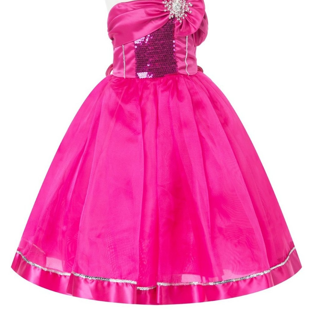 Big Girls One Shoulder Satin Organza Wedding Party Flower Dress Fuchsia Pink 10 - Picture 6 of 6